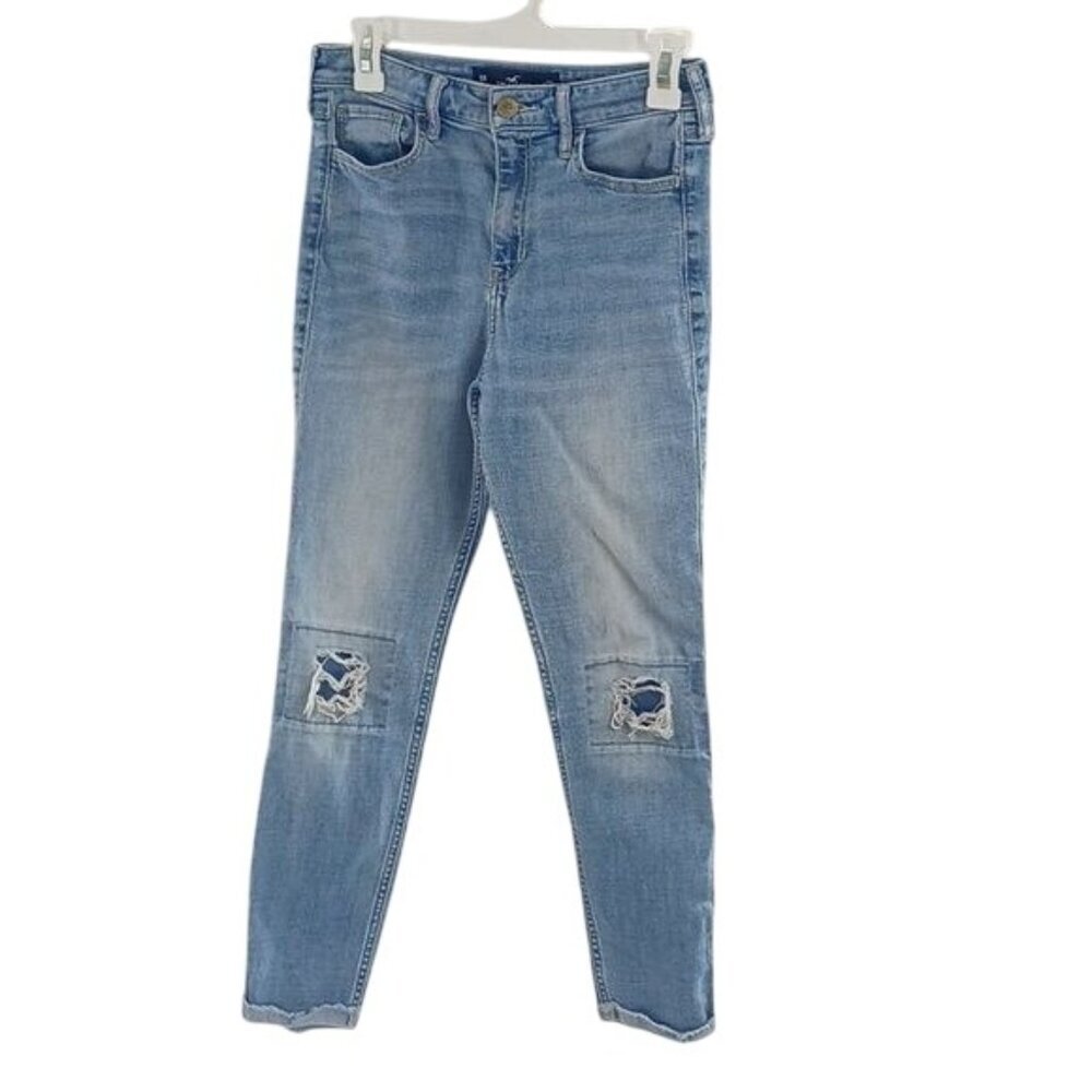 Hollister Womens Jeans 5 High Rise Crop Super Skinny Distressed Light Wash